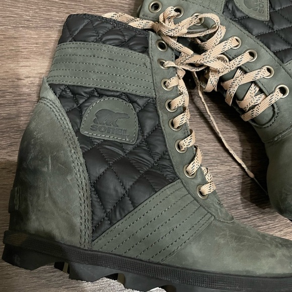 Sorel Lexie Women’s Leather Boots Olive Slate Size 8.5 Waterproof Lace Up - Picture 4 of 13